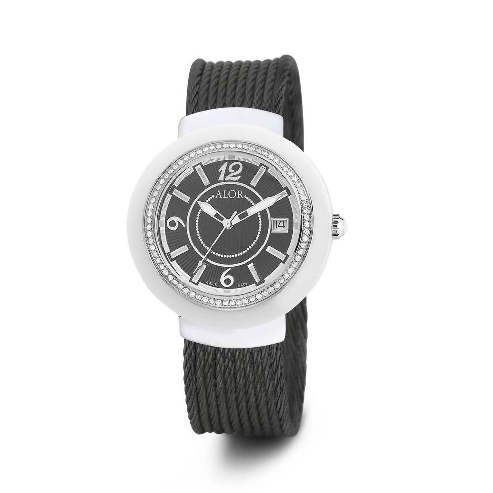 NEW ALOR 0.73 cts cable diamond watch in black